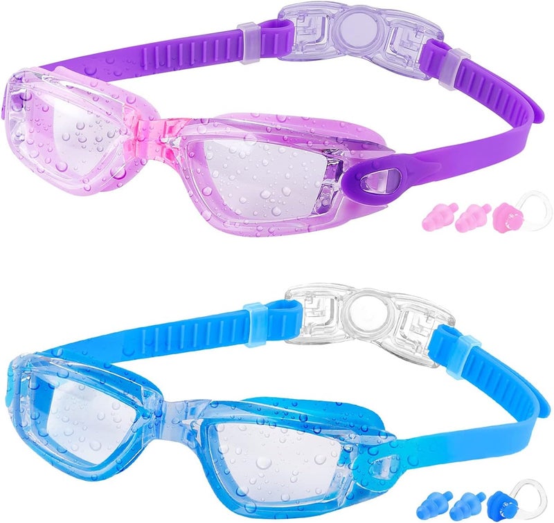 COOLOO Kids Swim Goggles, 2 Packs Swimming Goggles for Kids Girls Boys and Child Age 4-16 - Image 1